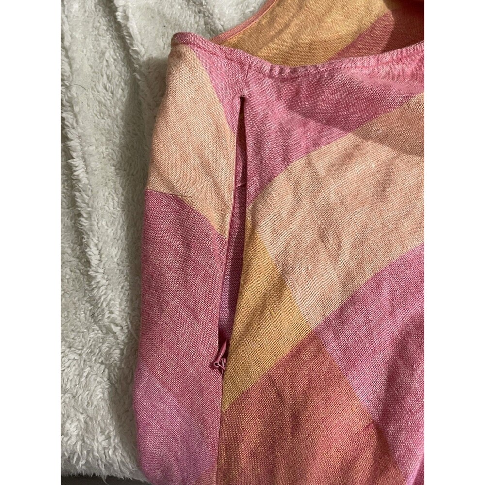 Victoria Holley 16 Pink Plaid 100% Linen V-neck Sleeveless Maxi Dress - Picture 5 of 10